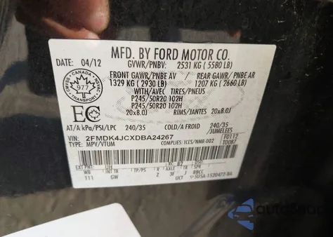 2013 Ford Edge Sel из США, поврежденный, VIN 2FMDK4JCXDBA24267